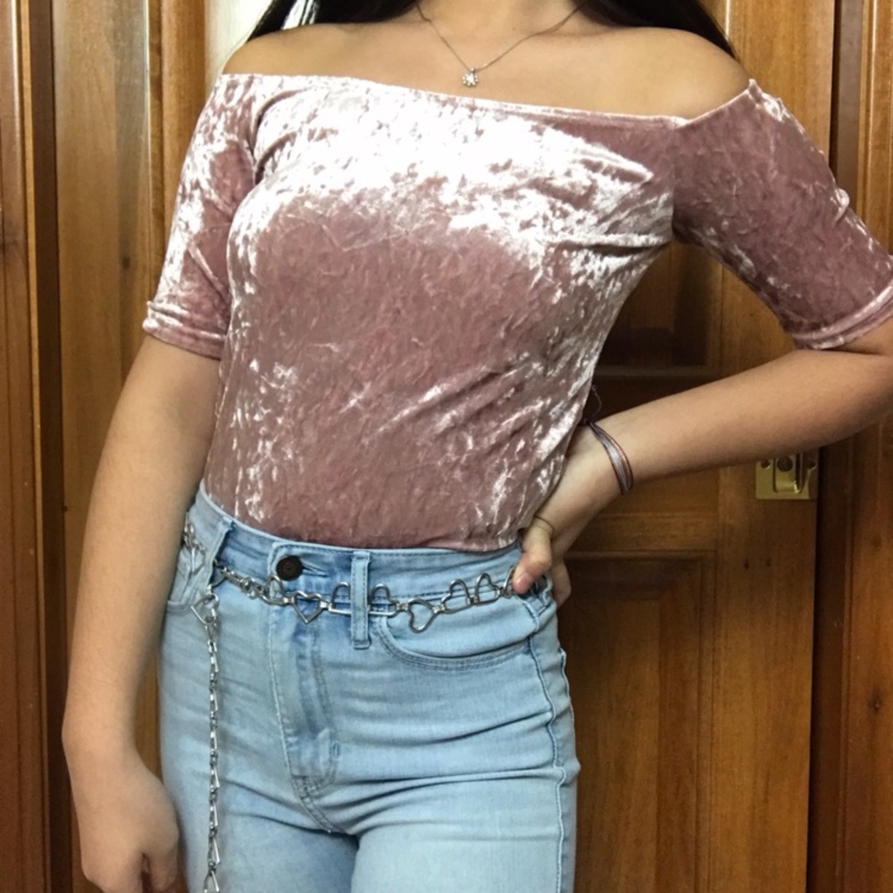 Pink velvet off the shoulder Kendall and Kylie top